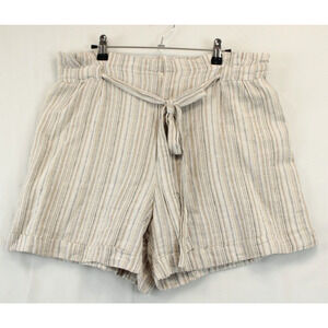 4Our Dreamers Shorts Linen Blend Paperbag Drawstring Metallic Stripe Women L Tan